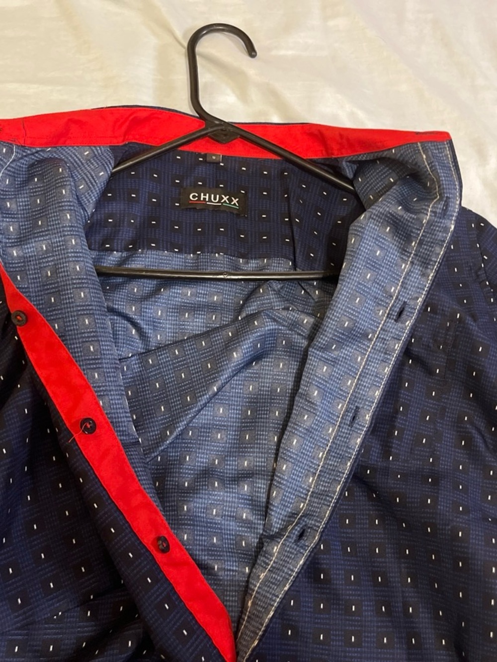 Chuxx Men's Navy Patterned Dress Shirt with Red Accent